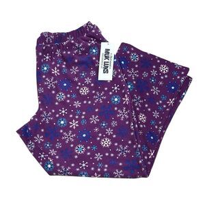 MUK LUKS Pajama Pants Thermal Fleece Straight Leg Purple Snowflakes NEW Size 1X